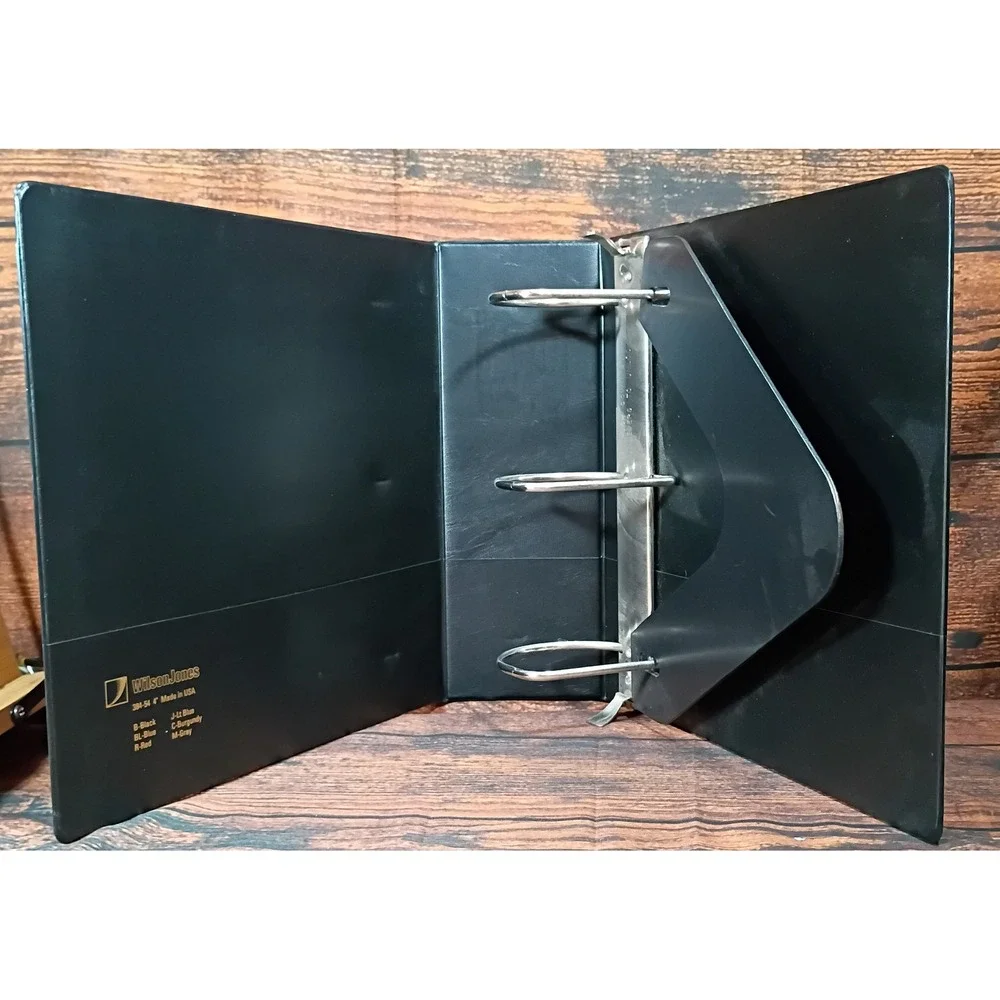 Wilson Jones 384-54 4 Inch 3 Ring Binder Black Faux Leather D-Ring Made in USA